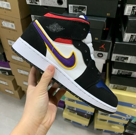 Air Jordan 1 Mid Lakers Purple Hook Red And Blue