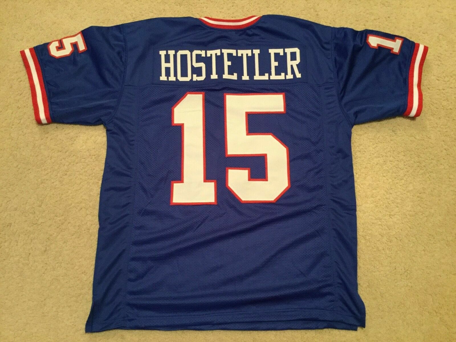 UNSIGNED CUSTOM Sewn Stitched Jeff Hostetler Blue Jersey
