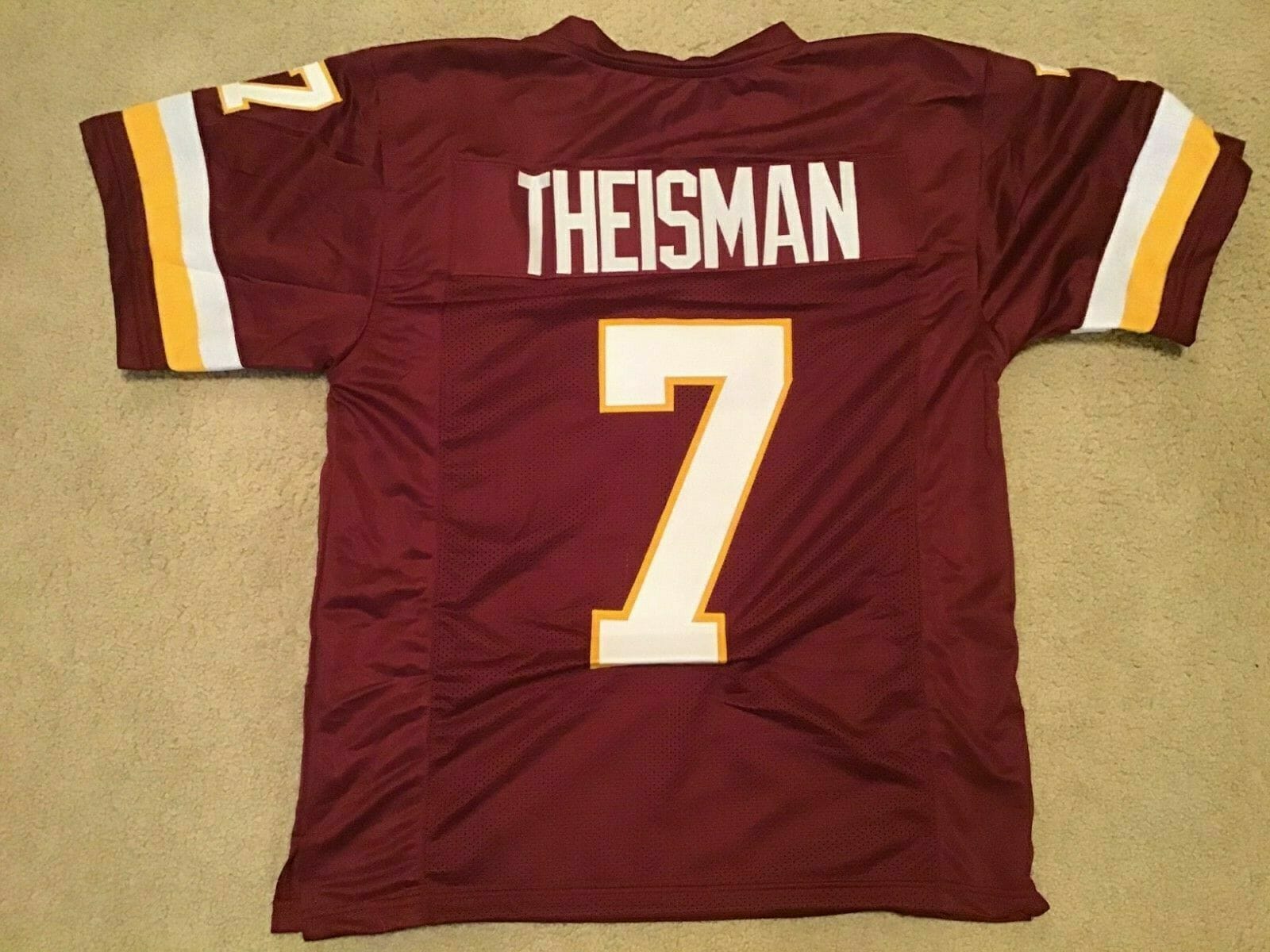 UNSIGNED CUSTOM Sewn Stitched Joe Theismann ERROR Burgundy Jersey