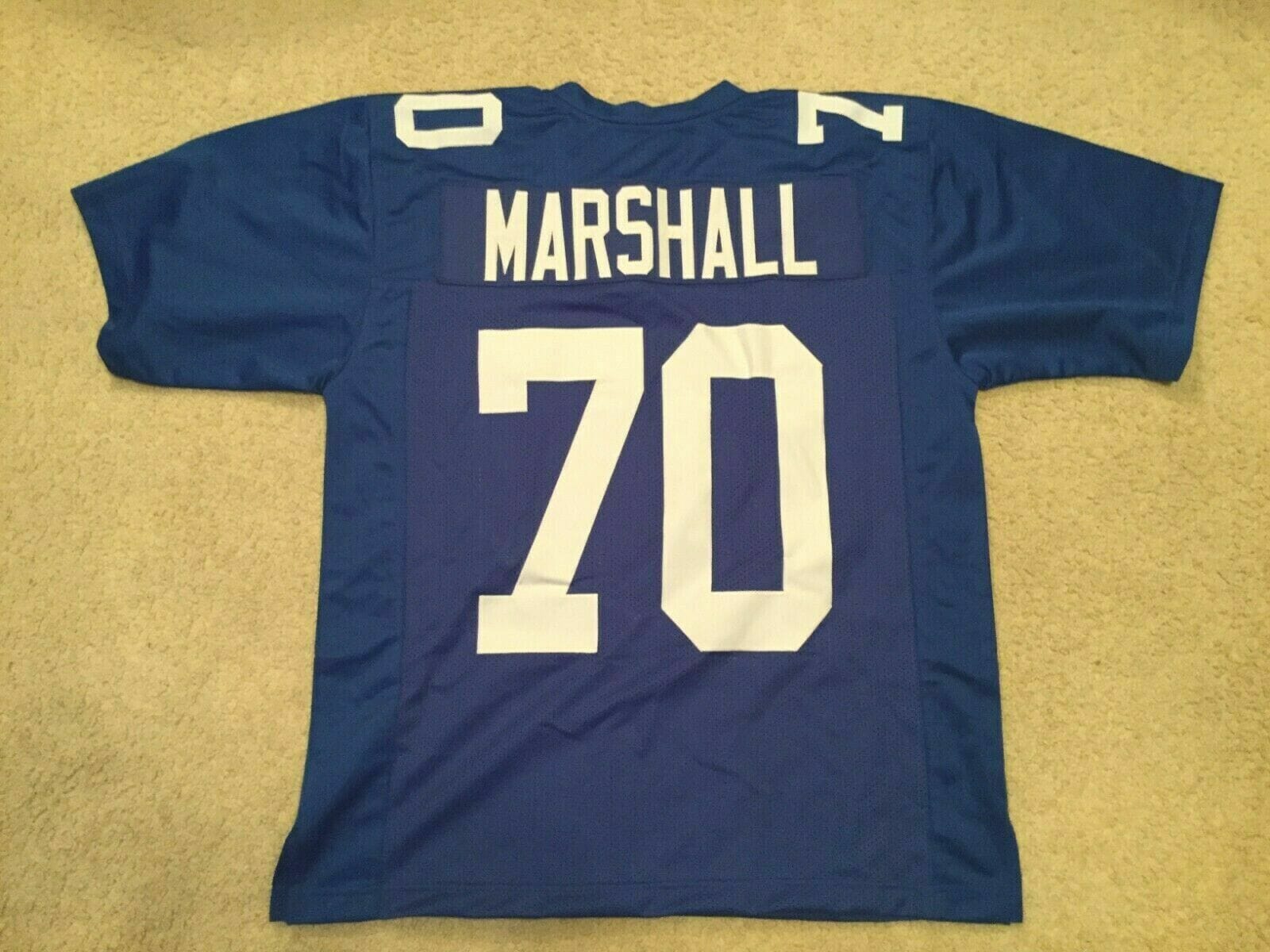 UNSIGNED CUSTOM Sewn Stitched Leonard Marshall Old Style Blue Jersey