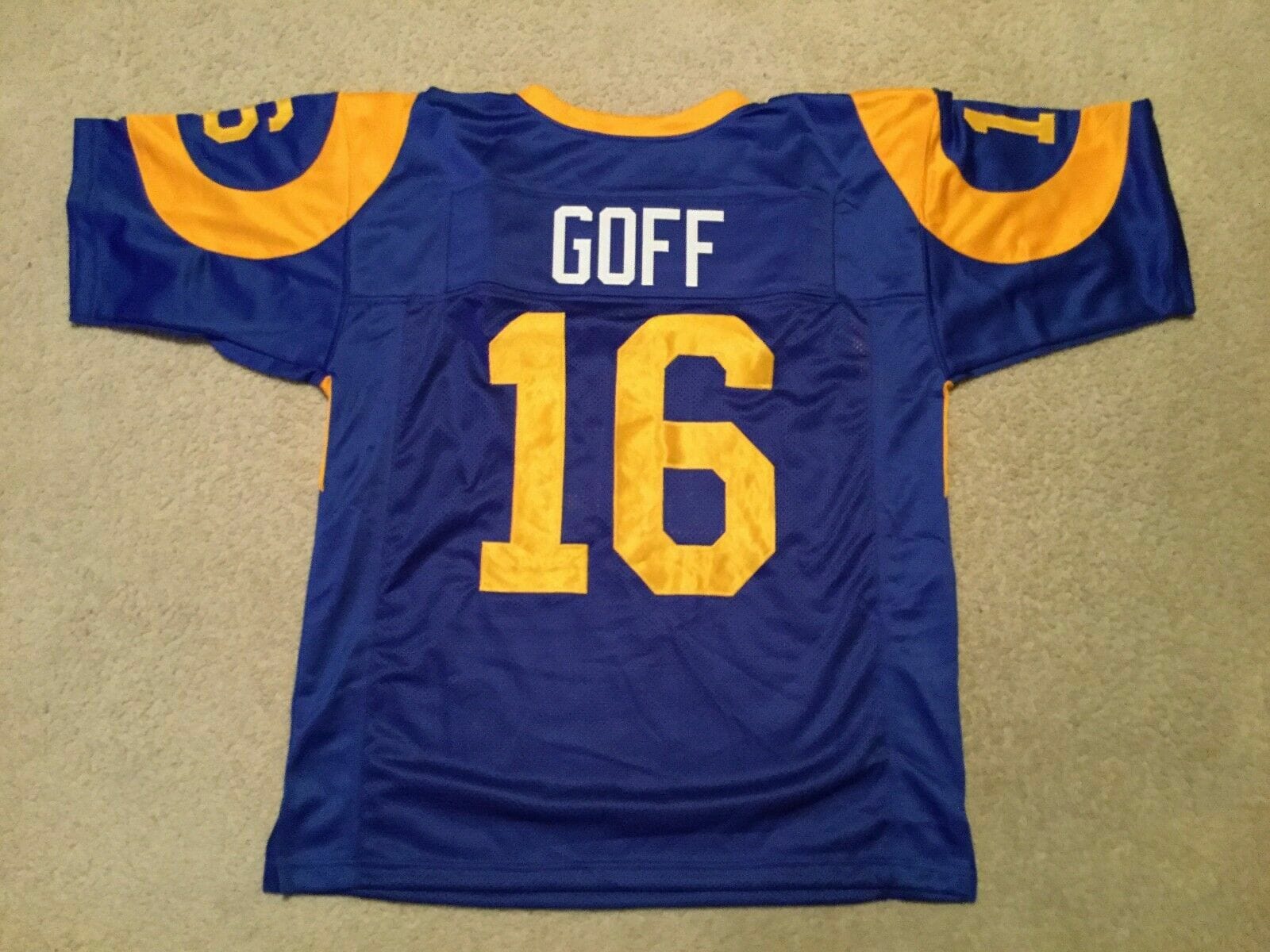 UNSIGNED CUSTOM Sewn Stitched Jared Goff Blue Jersey