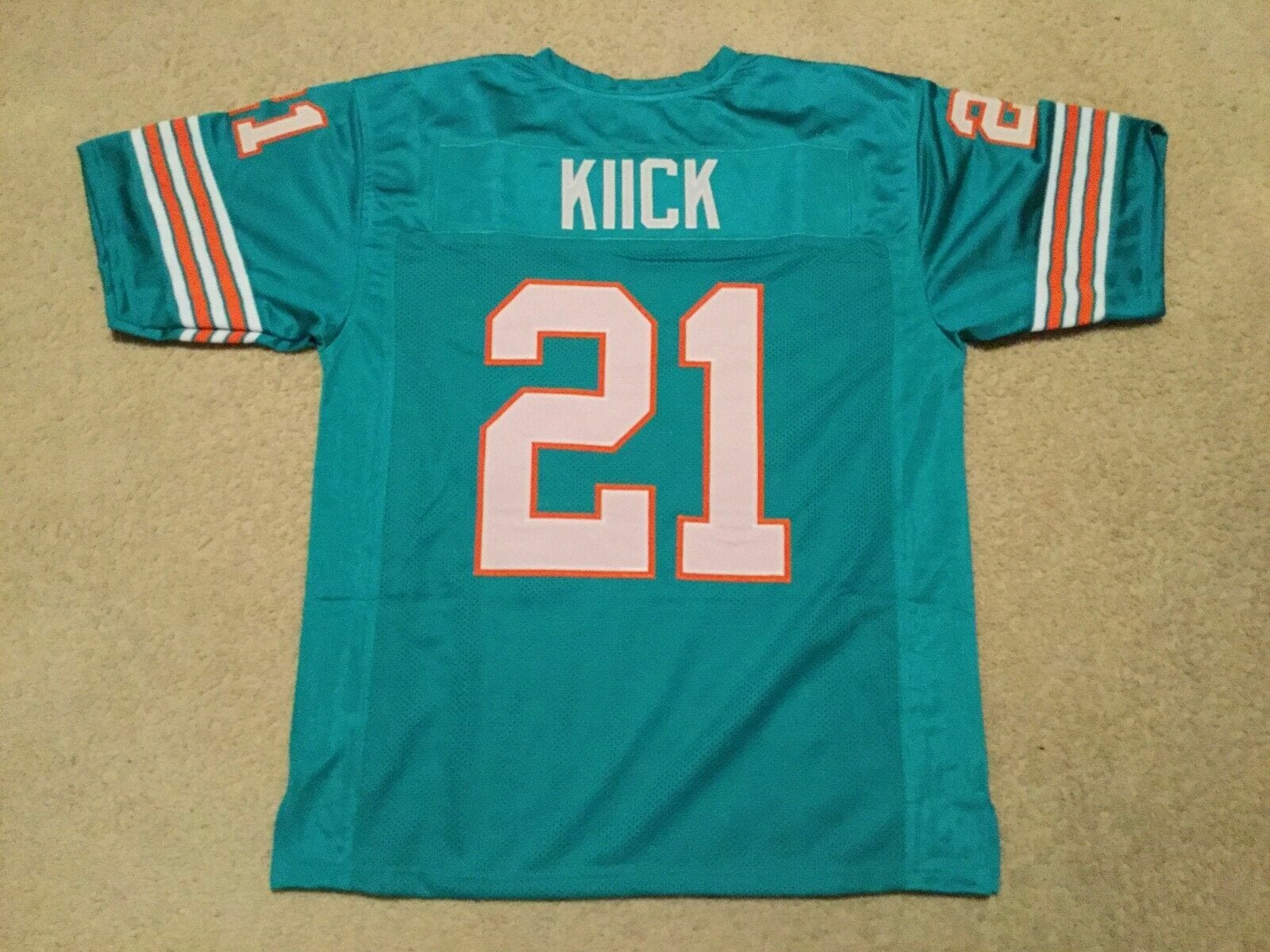 UNSIGNED CUSTOM Sewn Stitched Jim Kiick Teal Jersey