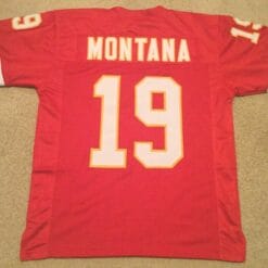 UNSIGNED CUSTOM Sewn Stitched Joe Montana Red #19 Jersey