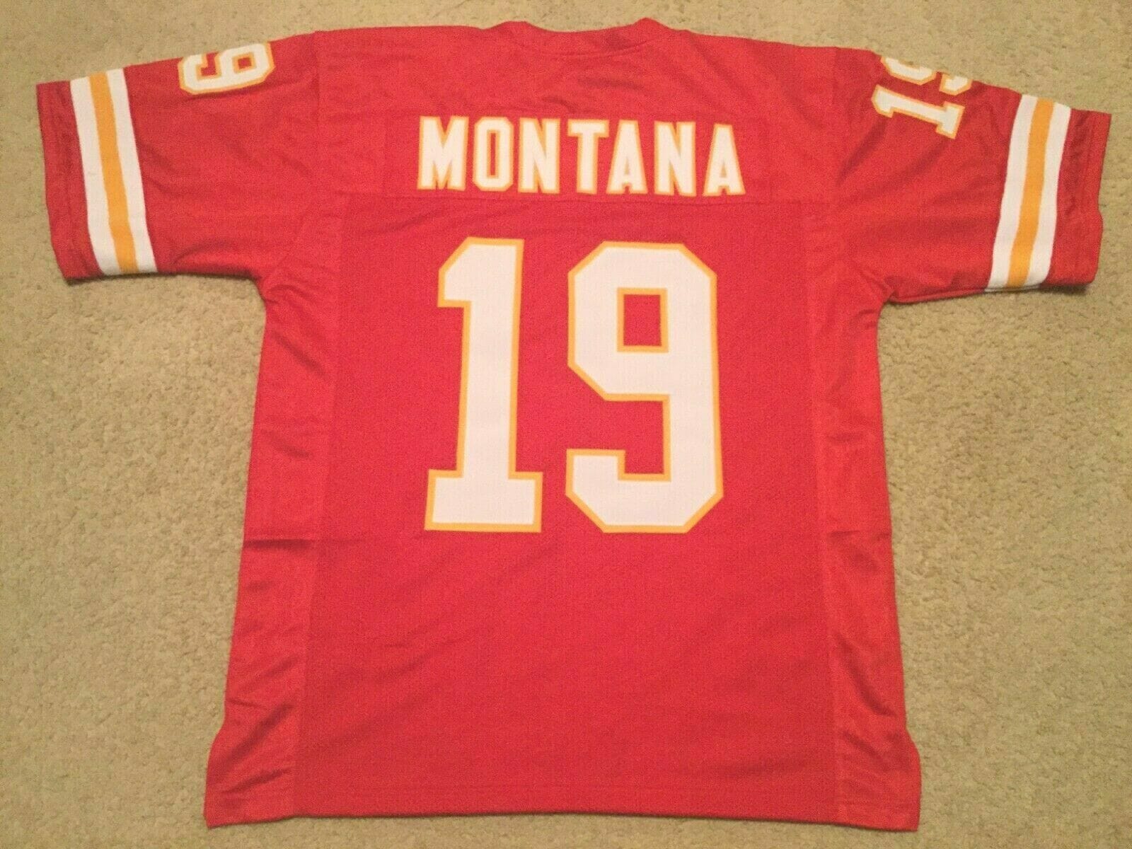 UNSIGNED CUSTOM Sewn Stitched Joe Montana Red #19 Jersey