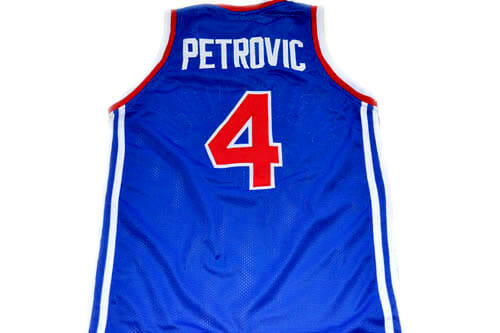Drazen Petrovic #4 Jugoslavija Basketball Jersey Blue