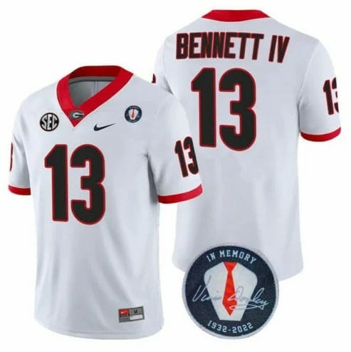 Georgia Bulldogs Stetson Bennett #13 Jersey Honoring Vince Dooley Patch White