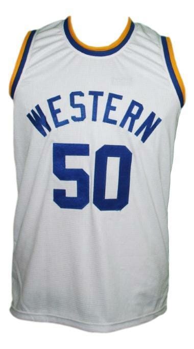 Neon Boudeaux #50 Western Blue Chips Movie Basketball Jersey White