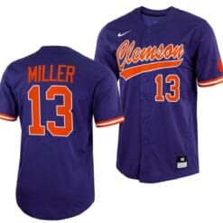 Brad Miller Jersey Clemson Tigers College Baseball Purple Full-Button #13