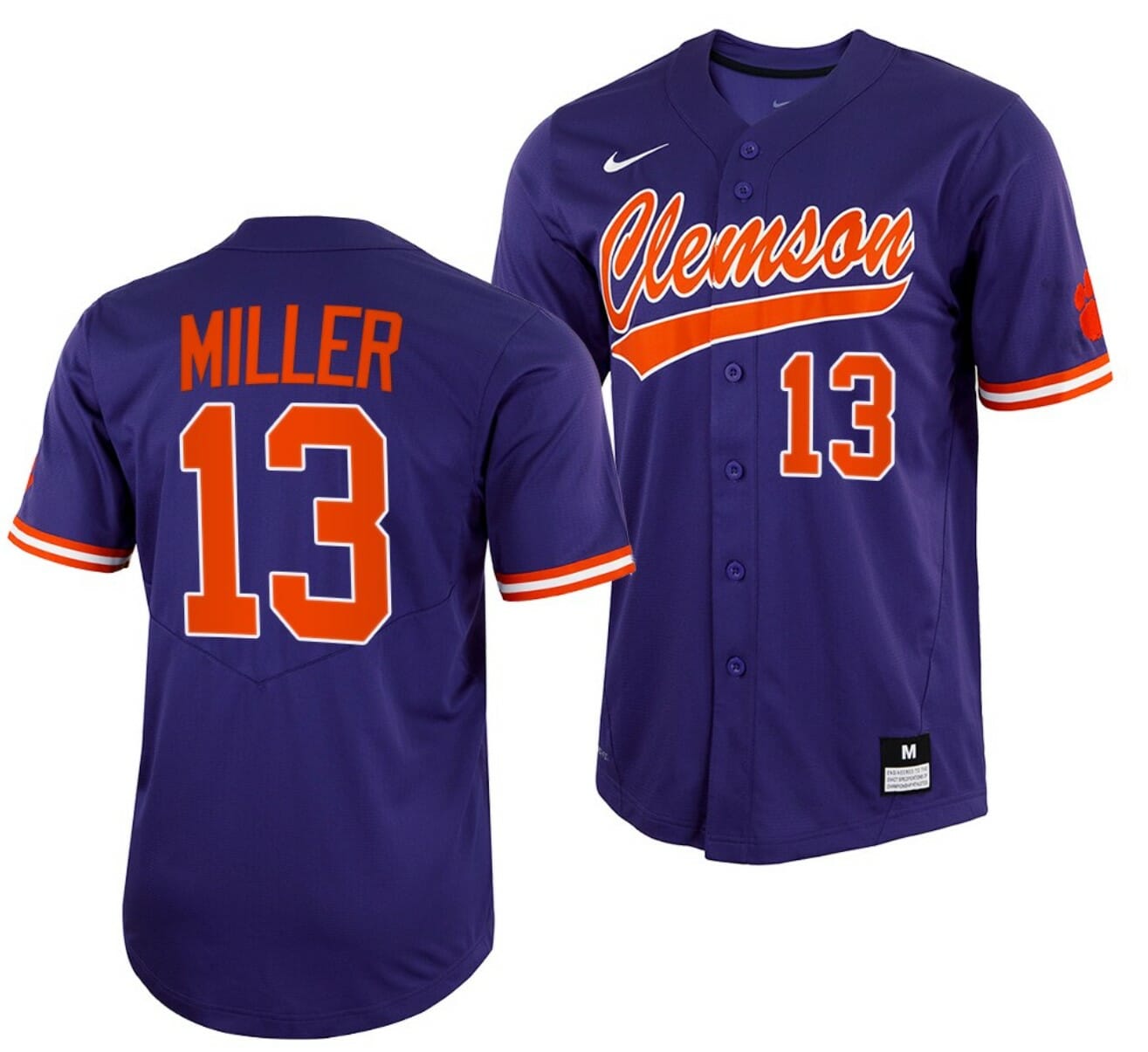 Brad Miller Jersey Clemson Tigers College Baseball Purple Full-Button #13