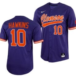 Bryar Hawkins Jersey Clemson Tigers College Baseball Purple Full-Button #10