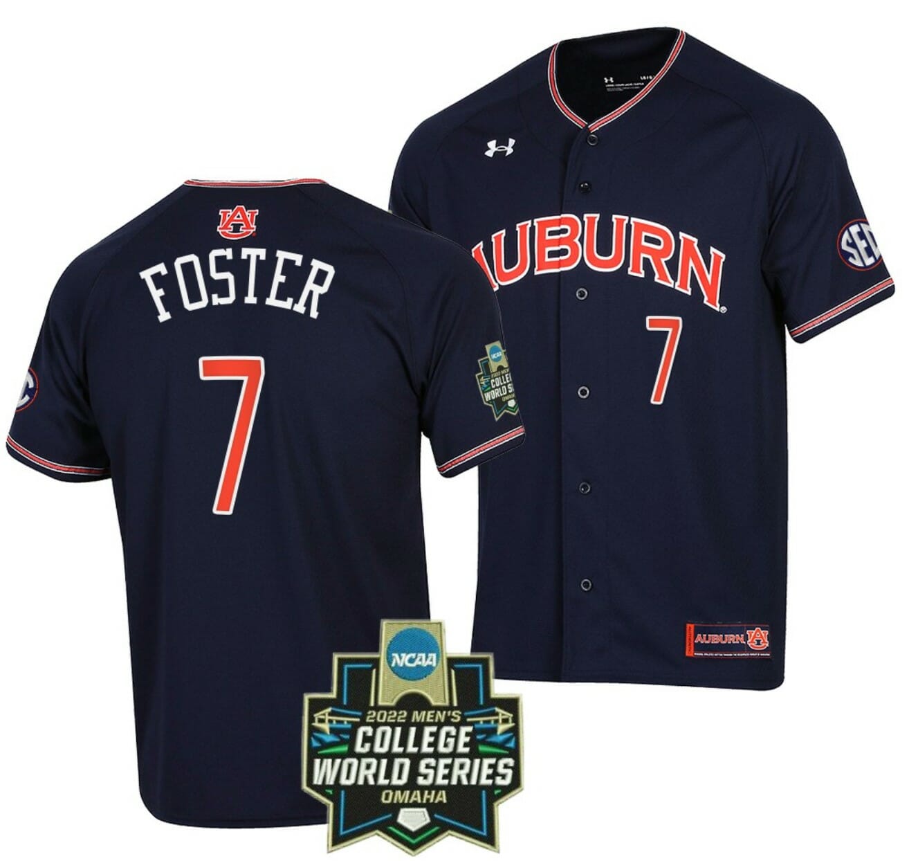 Cole Foster Jersey Auburn Tigers Baseball NCAA College 2022 World Series Navy #7