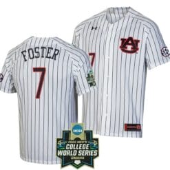 Cole Foster Jersey Auburn Tigers Baseball NCAA College 2022 World Series Stripes White #7