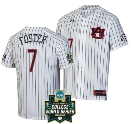 Cole Foster Jersey Auburn Tigers Baseball NCAA College 2022 World Series Stripes White #7