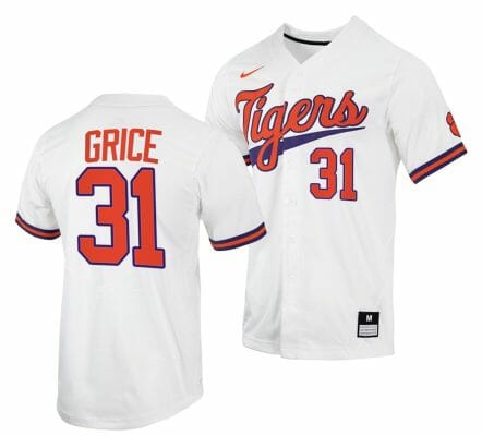 Caden Grice Jersey Clemson Tigers College Baseball White #31
