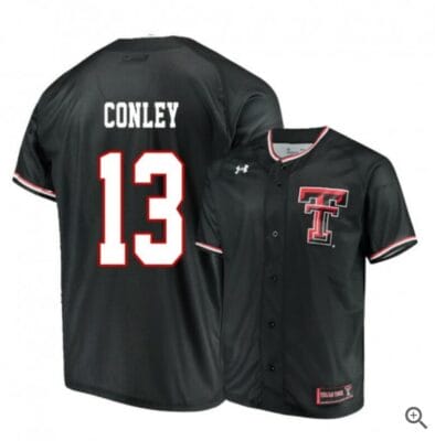 Cal Conley Jersey Texas Tech Red Raiders Baseball NCAA College Black Alumni #13