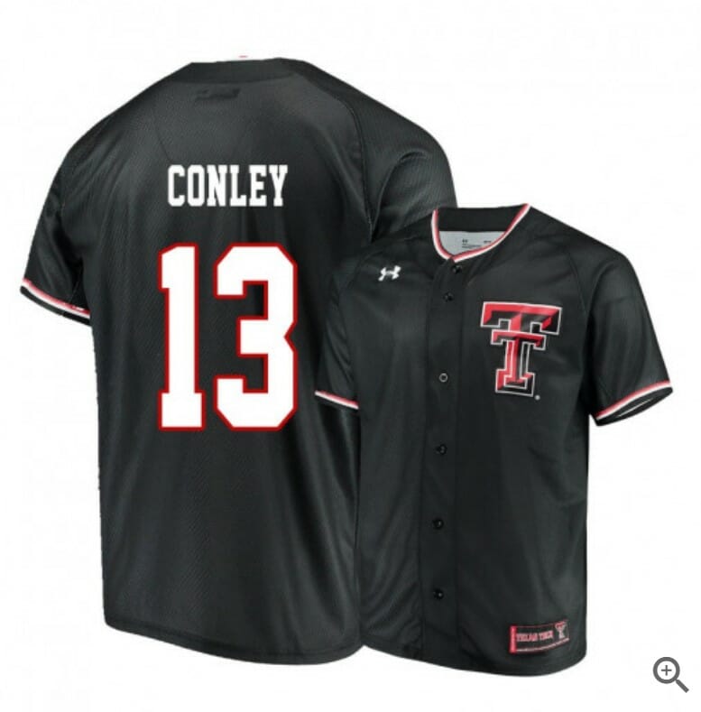 Cal Conley Jersey Texas Tech Red Raiders Baseball NCAA College Black Alumni #13