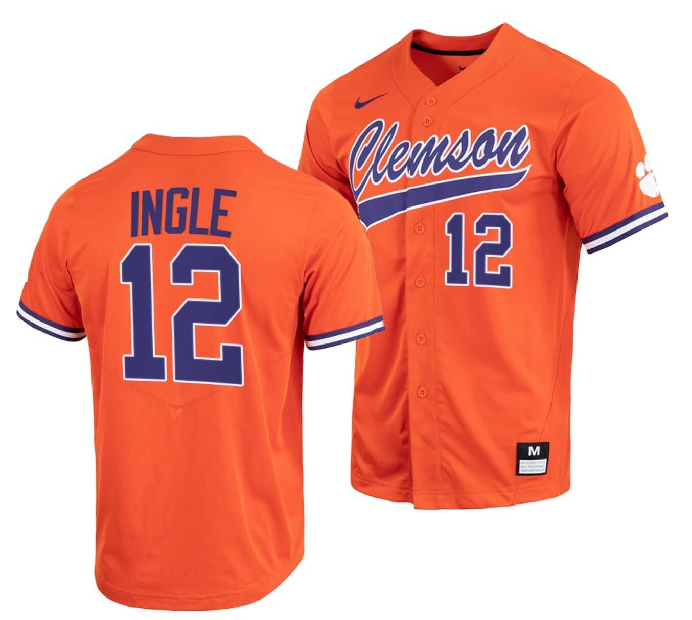 Cooper Ingle Jersey Clemson Tigers College Baseball Orange Full-Button #12