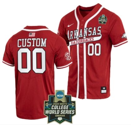 Custom Arkansas Razorbacks Jersey Name and Number Baseball NCAA 2022 College World Series Cardinal