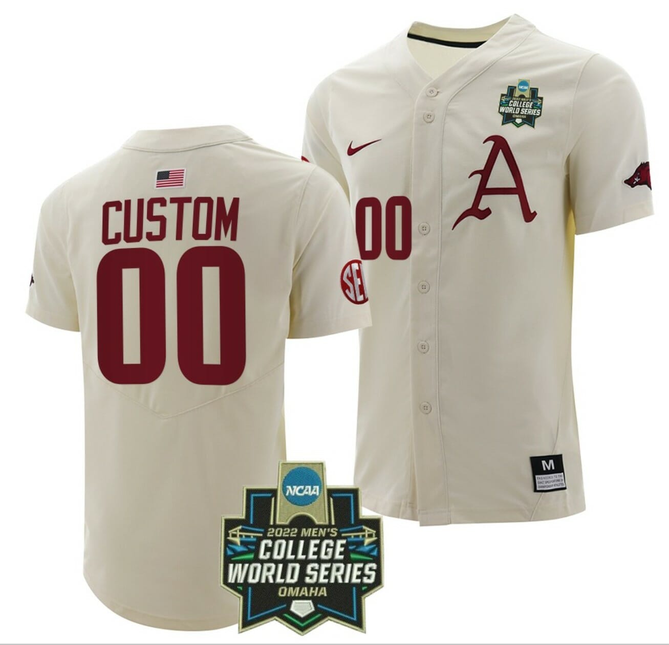 Custom Arkansas Razorbacks Jersey Name and Number Baseball NCAA 2022 College World Series White