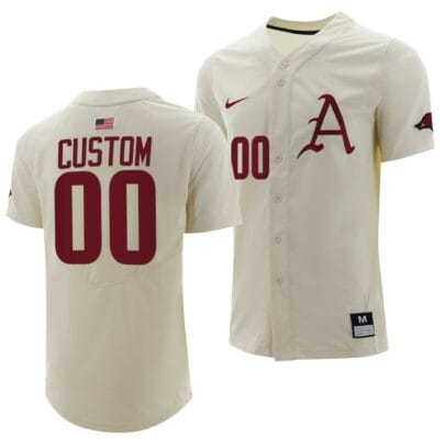 Custom Arkansas Razorbacks Jersey Name and Number Baseball NCAA College Full-Button Natural