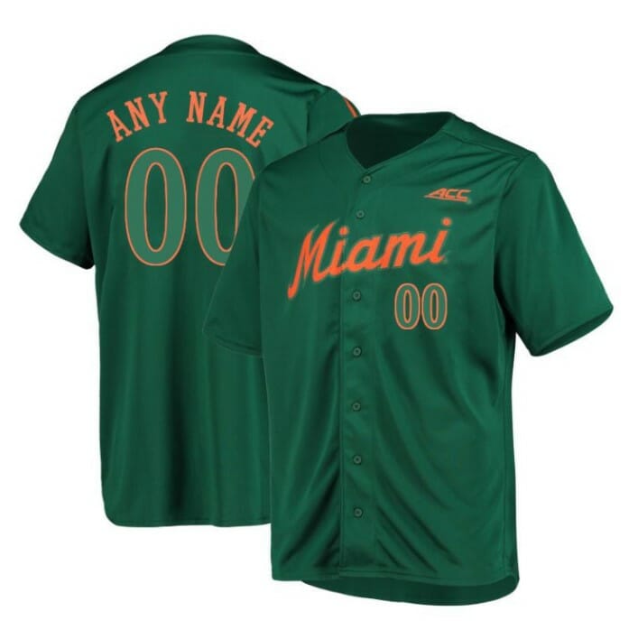 Custom Miami Hurricanes Jersey Name and Number Baseball NCAA College Green