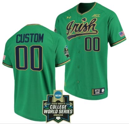 Custom Notre Dame Jersey Name and Number Baseball NCAA 2022 College World Series Green