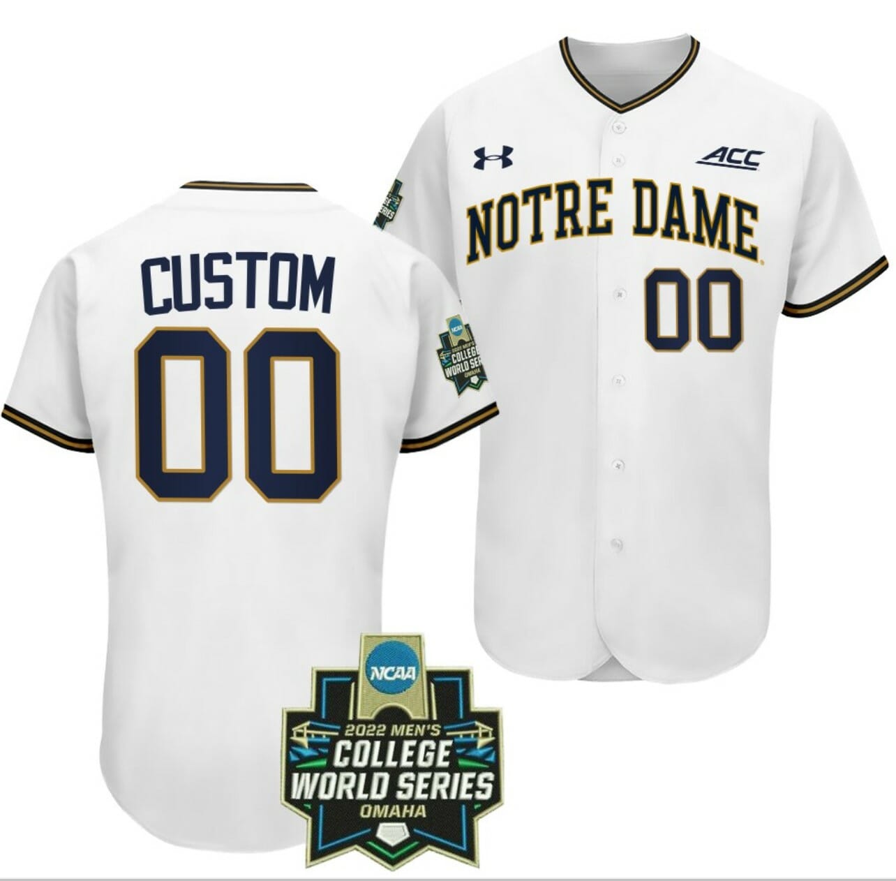 Custom Notre Dame Jersey Name and Number Baseball NCAA 2022 College World Series White
