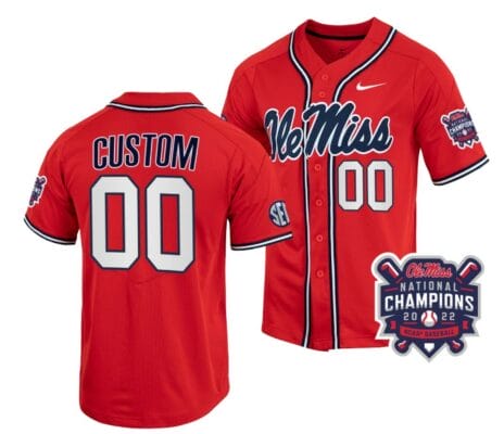 Custom Ole Miss Rebels Baseball Jersey Name and Number NCAA 2022 College World Series Champions Red