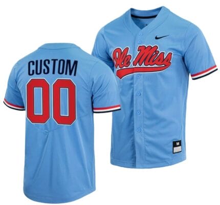 Custom Ole Miss Rebels Jersey Name and Number Baseball NCAA College Full-Button Blue