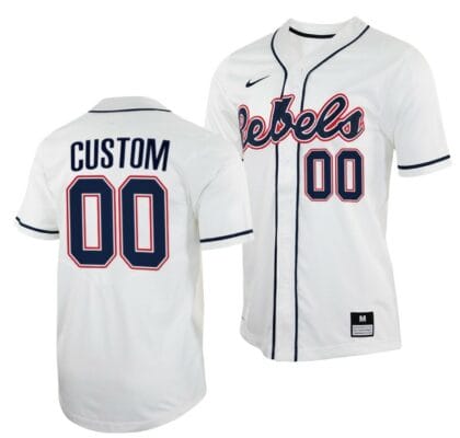 Custom Ole Miss Rebels Jersey Name and Number Baseball NCAA College White