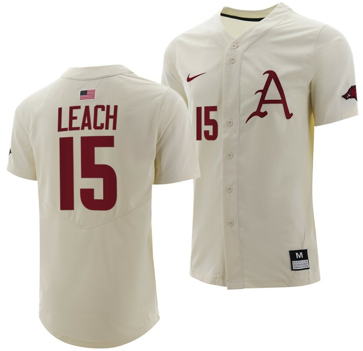 Dylan Leach Jersey Arkansas Razorbacks College Baseball Full-Button Natural #15