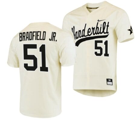 Enrique Bradfield Jr Jersey Vanderbilt Commodores College Baseball Replica Cream #51