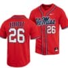 Hunter Elliott Jersey Ole Miss Rebels College Baseball Red #26