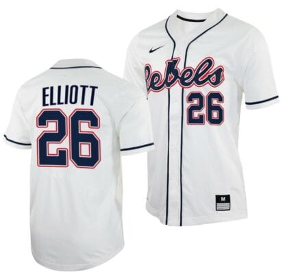 Hunter Elliott Jersey Ole Miss Rebels College Baseball White #26