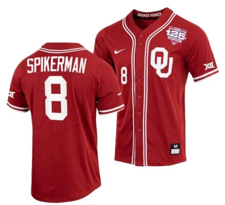 John Spikerman Jersey Oklahoma Sooners Baseball NCAA College Crimson 125th Season Full-Button #8
