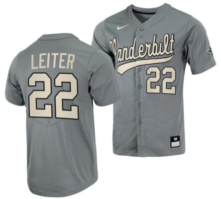 Jack Leiter Jersey Vanderbilt Commodores College Baseball Full-Button Grey #22