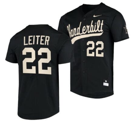 Jack Leiter Jersey Vanderbilt Commodores College Baseball Replica Black #22