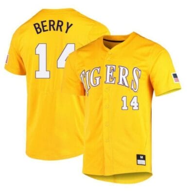 Jacob Berry Jersey LSU Tigers Baseball NCAA College Yellow Alumni #14
