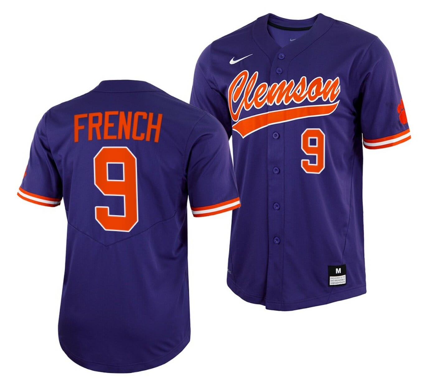 Jonathan French Jersey Clemson Tigers College Baseball Purple Full-Bautton #9