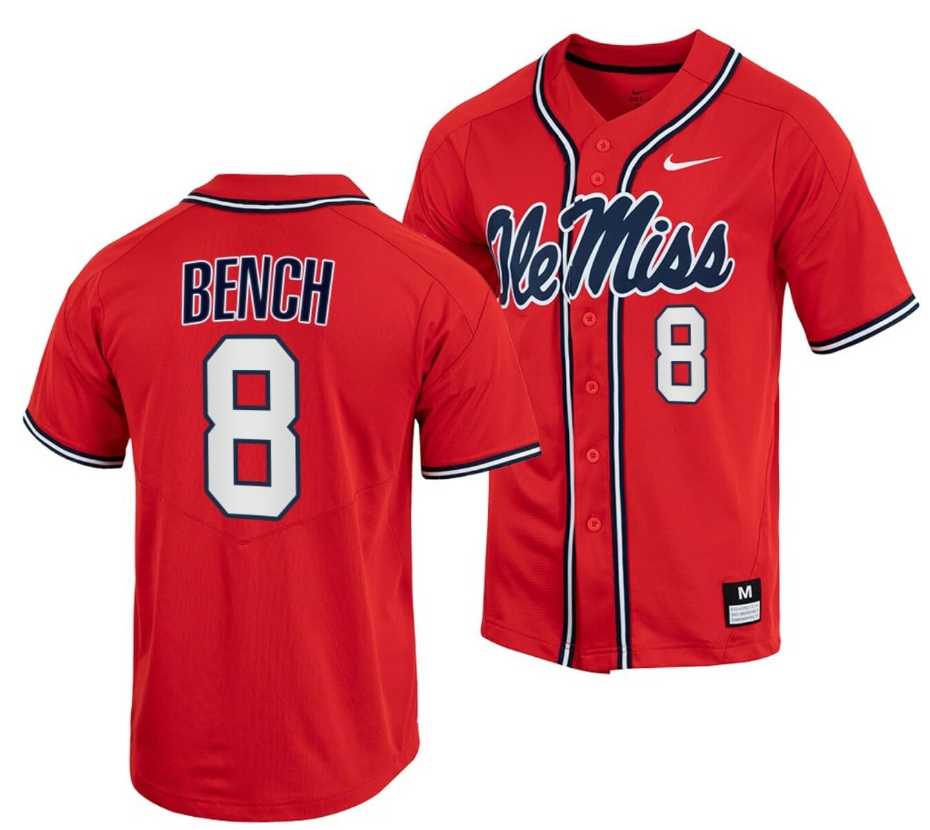 Justin Bench Jersey Ole Miss Rebels College Baseball Red #8