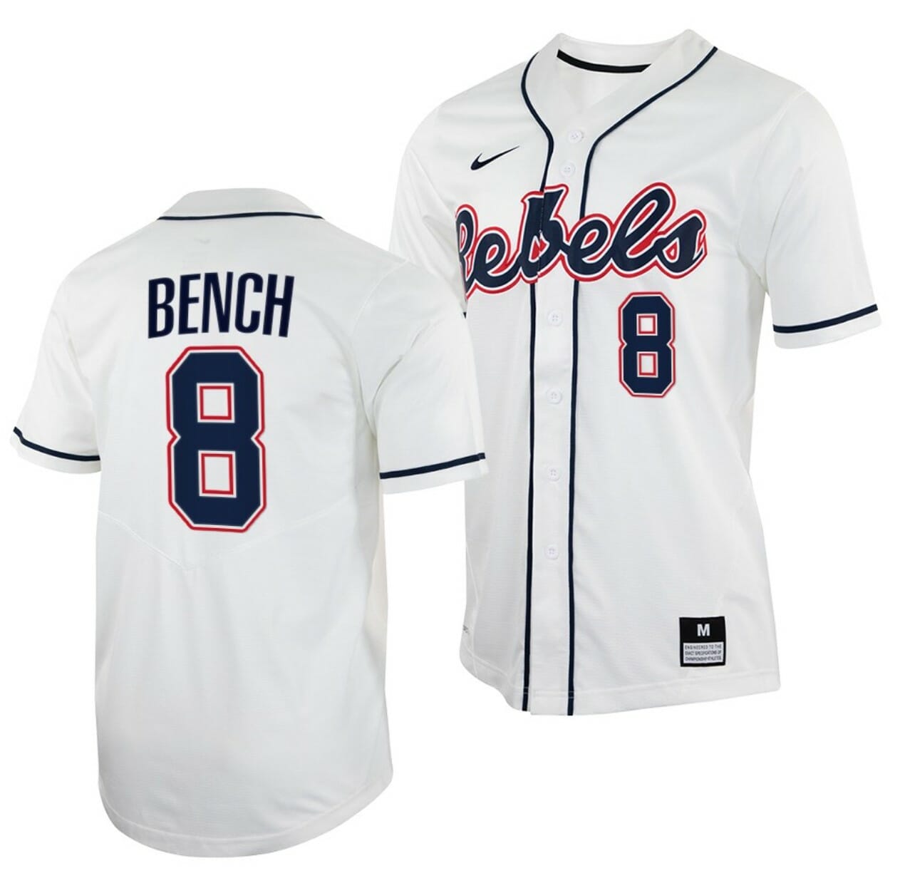 Justin Bench Jersey Ole Miss Rebels College Baseball White #8