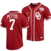 Kendall Pettis Jersey Oklahoma Sooners Baseball NCAA College Crimson 125th Season Full-Button #7