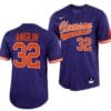 Mack Anglin Jersey Clemson Tigers College Baseball Purple Full-Button #32