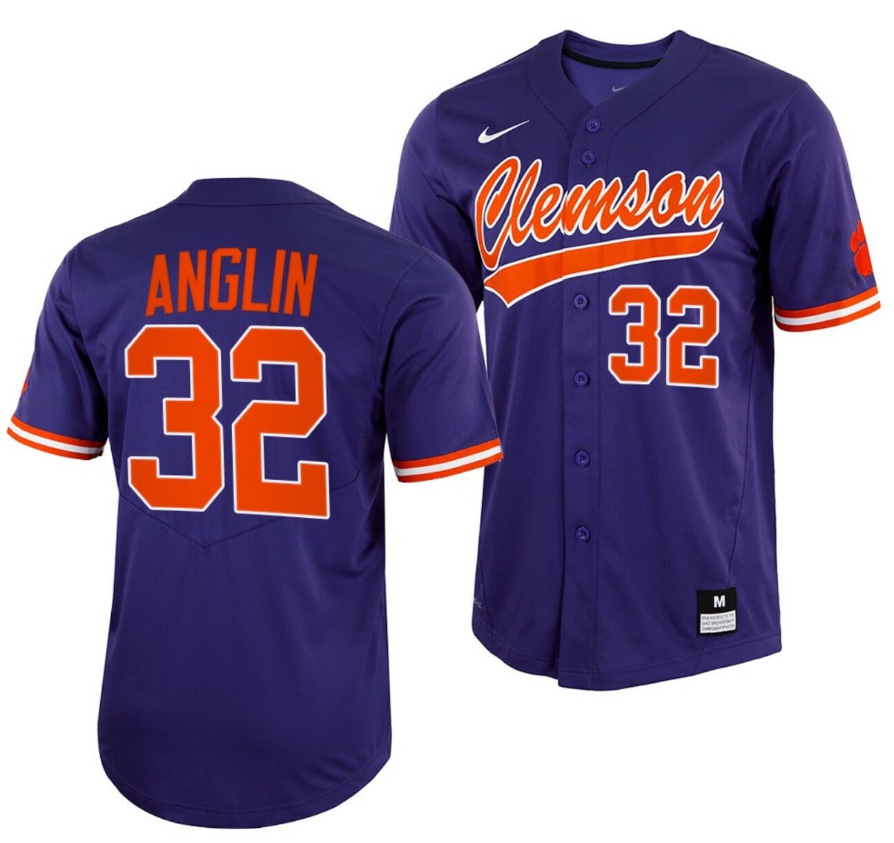 Mack Anglin Jersey Clemson Tigers College Baseball Purple Full-Button #32