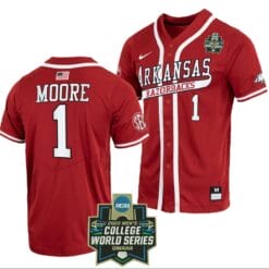 Robert Moore Jersey Arkansas Razorbacks Baseball NCAA 2022 College World Series Cardinal #1