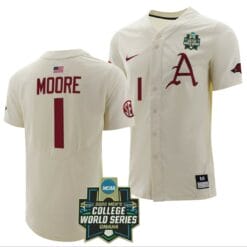 Robert Moore Jersey Arkansas Razorbacks Baseball NCAA 2022 College World Series White #1