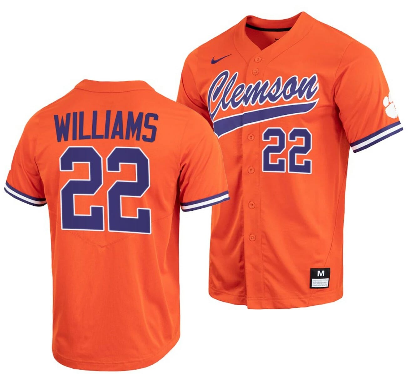 Ricky Williams Jersey Clemson Tigers College Baseball Orange Full-Button #22