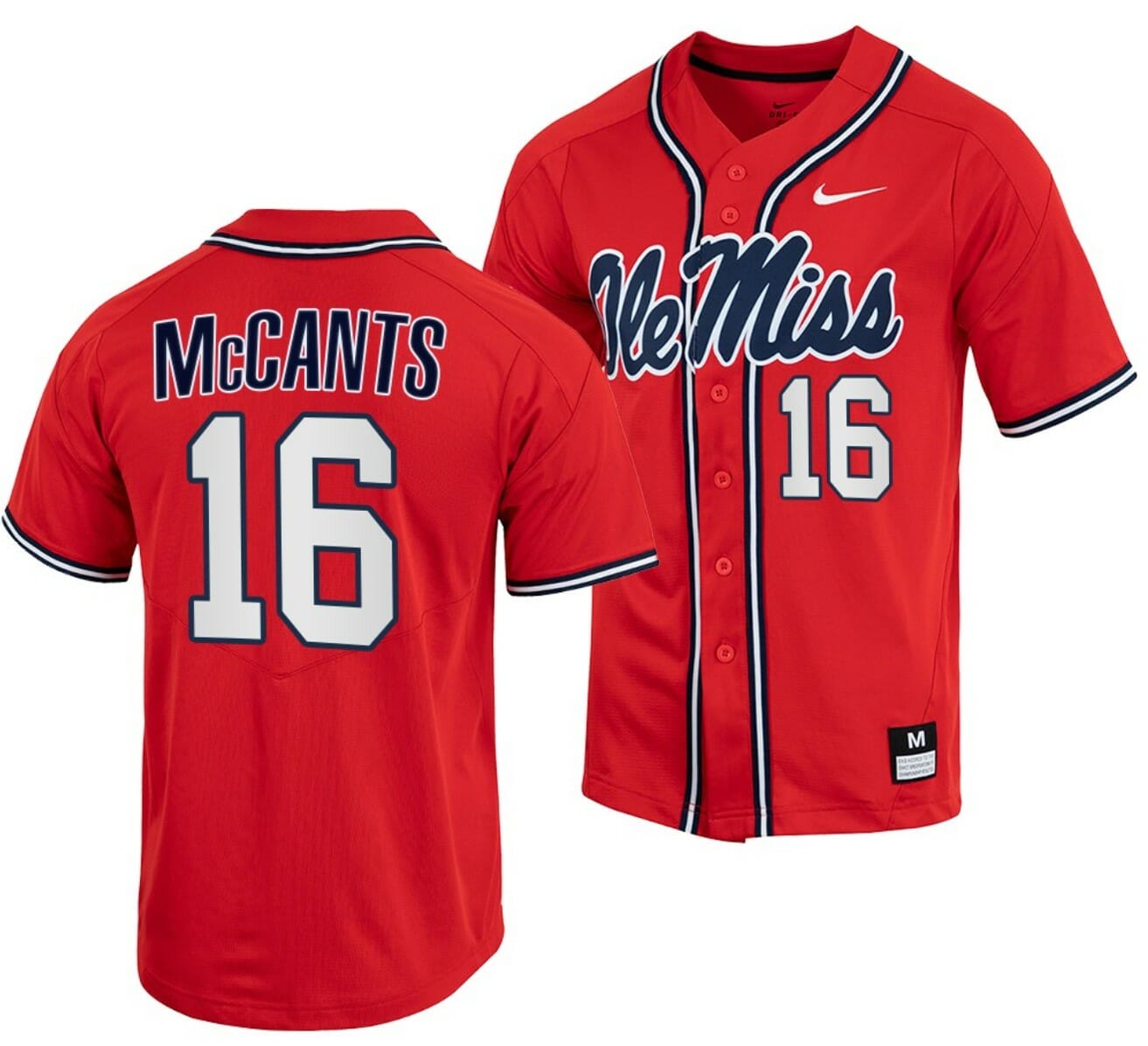 TJ McCants Jersey Ole Miss Rebels College Baseball Red #16