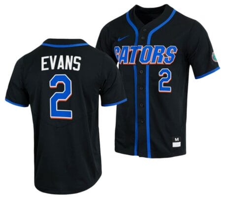 Ty Evans Jersey Florida Gators College Baseball Full-Button Black #2