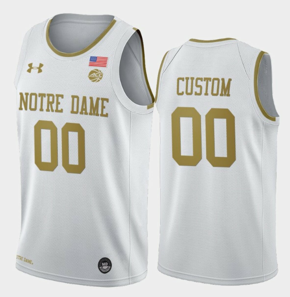 Custom Notre Dame Fighting Irish Jersey Name And Number College Basketball White Golden
